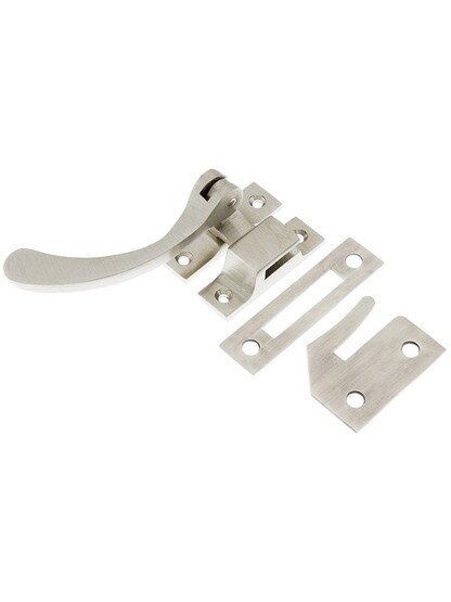 Solid Brass Window Lock Casement Fastener in Satin Nickel.